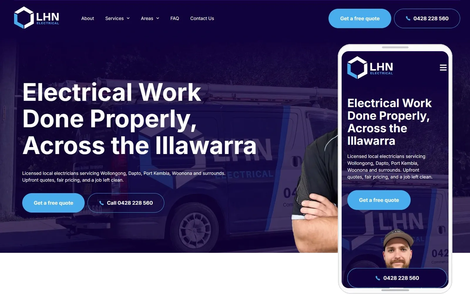 LHN Electrical website on desktop and mobile