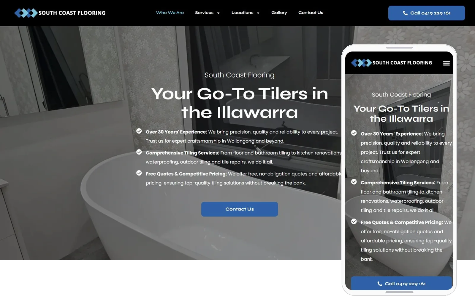 South Coast Flooring website on desktop and mobile